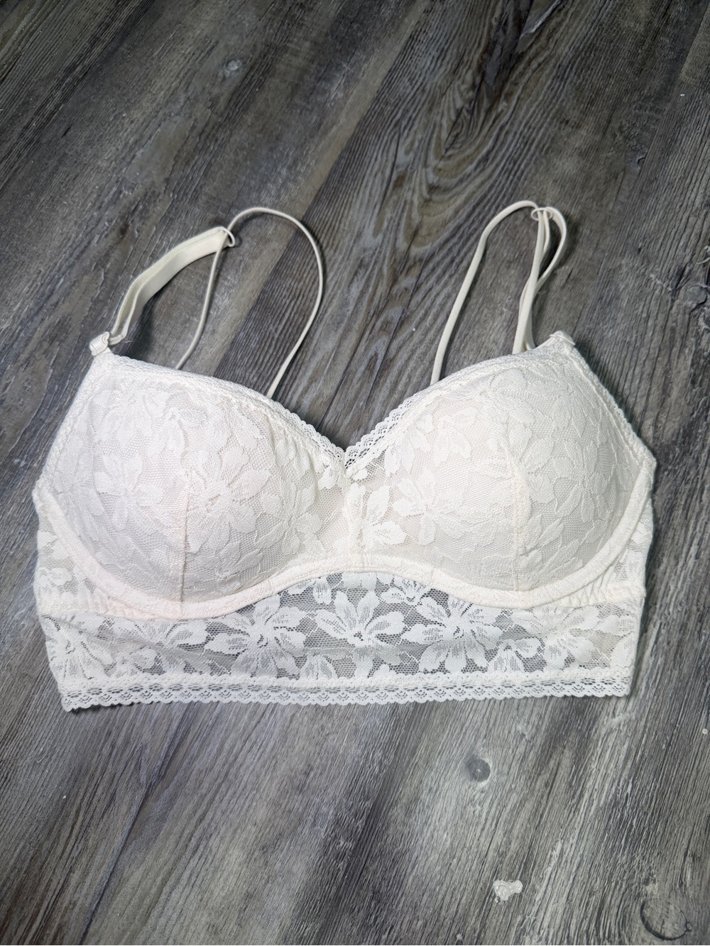 PINK Victoria's Secret Cream Lace Longline Bra